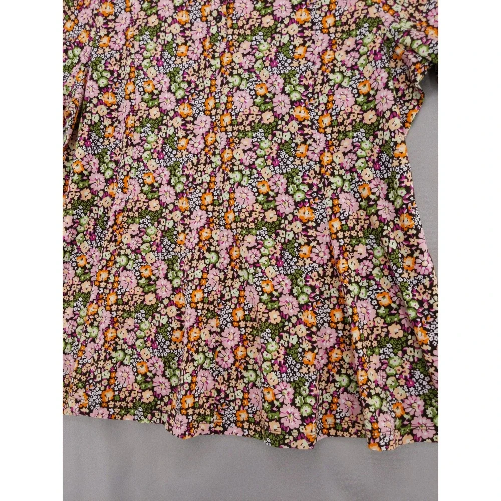 Denim & Co Henley Top Women XL Multi Floral Short Sleeve Knit Button Front